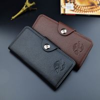 Long Mens Wallet Fashion Buckle Multi-card Holder Three-fold Lychee Pattern Soft Pu Leather Coin Purses Clutch Money Clip