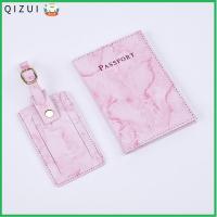 QIZUI 2Pcs/set สากลสากลสากล เครื่องหนังแท้ การเดินทางการเดินทาง ป้ายติดกระเป๋าเดินทาง ผู้ถือหนังสือเดินทาง ที่ใส่บัตรเครดิต ปกหนังสือเดินทาง