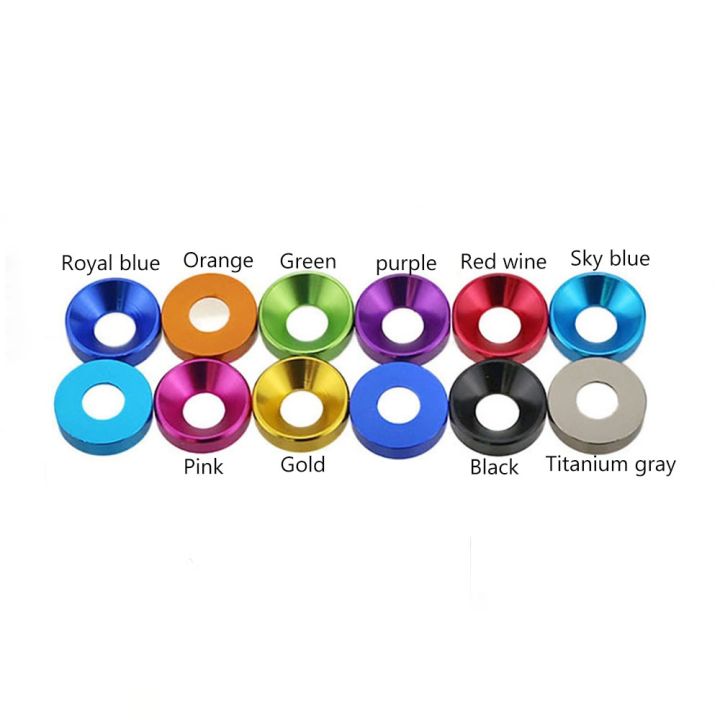 m3-m4-multi-color-aluminum-alloy-gasket-washer-countersunk-flat-head-bolt-plug-gasket-wear-resistant-rc-toy-mountain-bike-washer