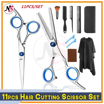 Hair Cutting Scissors Kit,11 Pcs Professional Haircut Scissors Kit with  Cutting Scissors,Thinning Scissors,Neck Duster Brush,Comb,Barber Cape,Hair