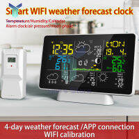 1ชิ้นไร้สาย WIFI กราฟฟิตีอัจฉริยะมัลติฟังก์ชั่อุณหภูมิความชื้นนาฬิกาปลุกสภาพอากาศนาฬิกาคาดการณ์ลมวัดความเร็ว