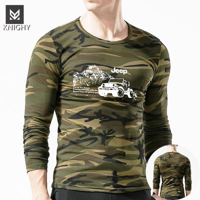 KNIGHT เสื้อยืดลายพรางแขนยาวสำหรับผู้ชาย,เสื้อยืดเกมส์กลยุทธทหารระบายอากาศได้ดีเสื้อผ้าตั้งแคมป์การล่าสัตว์การเดินป่า