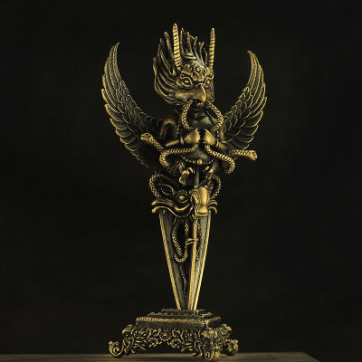 On Sale ทองแดงบริสุทธิ์ ร็อครูปปั้นนกปีกทองเลียนแบบเนปาล ลับทองปีกทองปีกทอง ร็อคนกดูแลพระพุทธรูปความสูง19ซม. พระพุทธรูปทิเบต