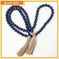 GOTORADE 1 Pcs เชือกปอป่าน ตกแต่งสีน้ำเงินเนวี่บลู สีน้ำเงินเนวี่บลู ไม้สำหรับไม้ ของตกแต่งห้องนอน ง่ายต่อการใช้ ลูกปัดไม้86เม็ด ตกแต่งโต๊ะในครัว ห้องนั่งเล่นในห้องนั่งเล่น