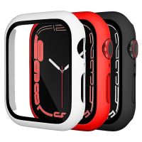 Case for Apple Watch 8 7 45mm 41mm 44mm 40mm Screen Protector glass+Cover Straight Edge Bumper iWatch 4 5 SE 6 Accessories ultra Cases Cases