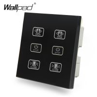 Double Curtain Switch 110V-250V Wallpad Black Touch Glass Panel 6 Buttons Control 2 Curtain Window Blind Touch Wall Switch