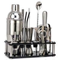 ki【Hot】550ml/750ml Stainless Steel Cocktail Shaker Mixer Drink Bartender Kit Bars Set Tools With Wine Rack Stand Tool for Birthday Gift