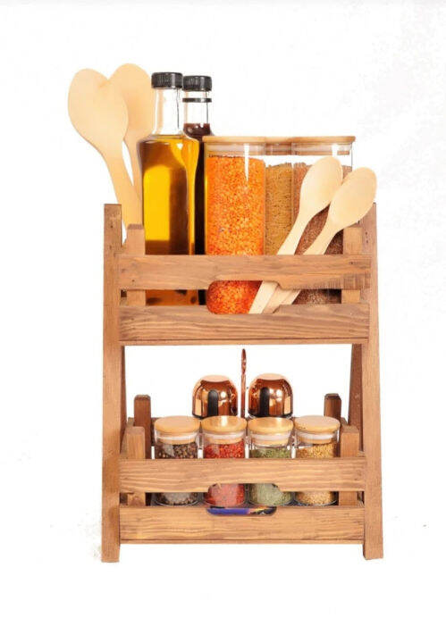 Wooden 2 Tier Vegetables And Fruit Storage Rack, Standing Countertop ...