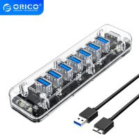 ❀✒ ORICO 4 7 Ports Transparent USB 3.0 HUB Multi USB Splitter Adapter 5Gbps High Speed with Power Charger for Windows PC Laptop