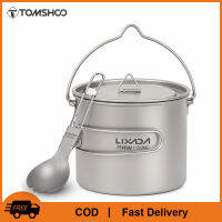 Lixada 750ml/900ml/1100ml Lightweight Titanium Pot with Folding Spork for Outdoor Camping Hiking Backpacking Picnic