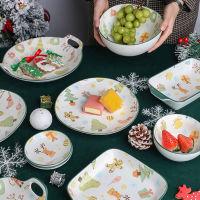 Nordic Ceramic Dinner Set Fruit Plates Dessert Snacks Dishes Christmas Tableware Creative Underglaze Soup Bowls Kitchen Bakeware