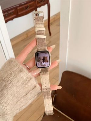 【Hot Sale】 New Years red slub leather strap suitable for trendy apple watches applewatches 78 generation 65SE womens mixed weaving