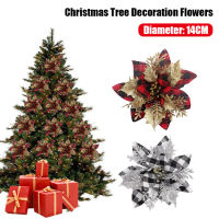 Christmas Decor Glitter Poinsettia เครื่องประดับคริสต์มาสต้นคริสต์มาสดอกไม้ตกแต่งด้วยลำต้น DIY Xmas พวงหรีด Holiday Party Decor