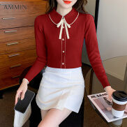 AMMIN Korean style female Xiaoxiangfeng doll collar sweet knitted sweater