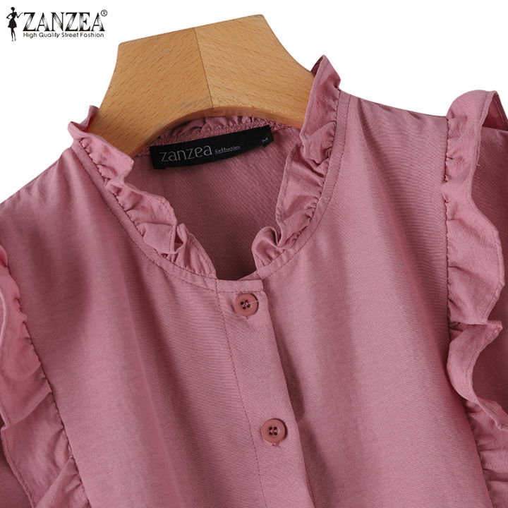 สินค้ามาใหม่-จัดส่งฟรี-fancystyle-zanzea-เสื้อสตรีมุสลิมชั้นเสื้อมีจีบ-เสื้อแต่งระบายทรงหลวมลำลองแขนยาว