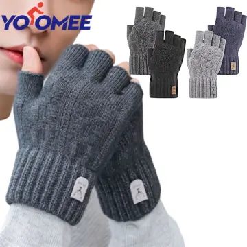 1Pair Winter Fingerless Gloves Thicken Alpaca Wool Half Finger