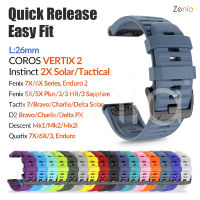 Zenia 26มม.นุ่มสบายซิลิโคน Easy Fit ง่ายนาฬิกาสายสำหรับการ์มิน Garmin Fenix 7X 6X Pro Sapphire 5X Plus/3 HR Instinct 2X Solar Tactical D2 Tactix 7/Bravo/Charlie/Delta PX Quatix 3 Descent Mk1 Mk2 Mk2i Enduro COROS VERTIX 2 นาฬิกาสมาร์ทวอตช์สปอร์ต