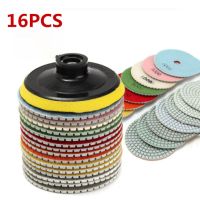 16Pcs Diamond Polishing Pads Set Wet Dry 50 -6000 4inch Hook Loop Backing Holder Pad for Granite Stone Grinder or Polisher