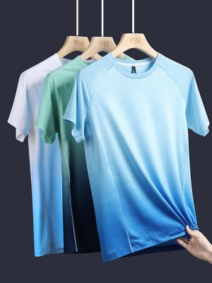 HOT11★2023ฤดูร้อนใหม่ Gym เสื้อยืดผู้ชายกีฬา Breathable ตาข่ายแห้ง Tees Gradient Tops ชายการฝึกอบรมฟิตเนส Tshirt