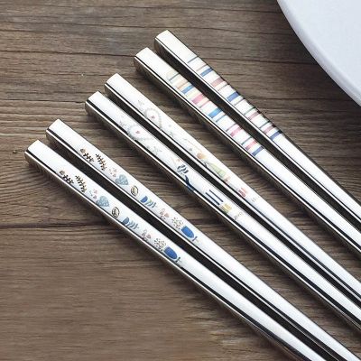 WALFOS Food Grade Stainless Steel Sliver Chopsticks Chinese Reusable Non-Slip Stamp