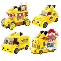 2022 Classic Cartoon Animation Pokémon Pikachu Mini Car Bus Model Building Blocks Bricks Sets Dolls Kids Toys For Children Gift