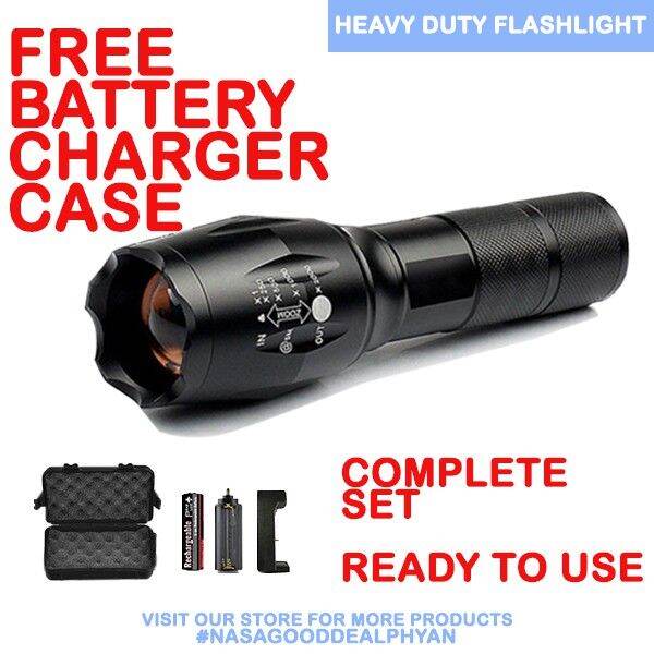 Tactical Flashlight Set heavy duty with Rechargeable Battery and