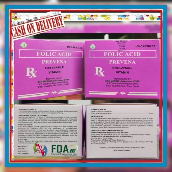 topyixun153126967 FOLIC ACID PREVENA Vitamin 500mg Capsule 100s Lazada PH
