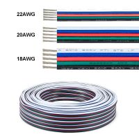 【Chat-support】 CoMert หลอดไฟ RGBW 20ม. 5ขา22AWG 20AWG 18AWG สายต่อขยาย LED 5pin สายลวดทองแดงชุบดีบุกสายไฟฟ้าสำหรับโคมไฟ RGBWW