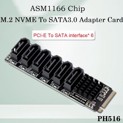 M.2 MKEY PCI-E Riser Card M.2 NVME to SATA3.0 PCIE to SATA 6Gpbsx6-Port Expansion Card ASM1166 Support PM Function