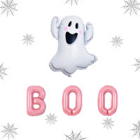 JOYMEMO Happy Boo Day Halloween Baby Shower Party Decorations, Pink Boo Foil Balloons, Cute Ghost Foil Balloon,For Baby Girl Halloween Birthday Indoor Outdoor Party Supplies