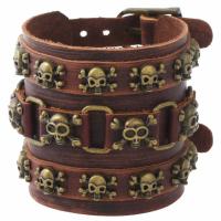 Gothic Punk Vintage Hiphop Skull Rivet Bead celet Brown Pirate Skeleton Charm Wide Leather Bangle Belt Wristbands Accessories