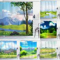 Baltan HOME LY1 Oil Painting Painted Green Pastoral Natural Landscape Shower Curtain HOME Storage with Hooks Tree Forest Grass Mountains