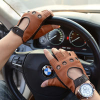 Spring Summer Mens Leather Gloves Unlined 100 Goatskin Mitten For Male Half Gloves NEW Man Fingerless Fitness Driving Gloves