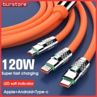 Burstore 3in ซิงค์อัลลอย1สายข้อมูล120W,รองรับการชาร์จเร็ว Type-C/ 8พิน/ไมโครชาร์จเร็ว QC สายเคเบิลข้อมูลสายชาร์จมีอินดิเคเตอร์ LED สายข้อมูลสำหรับแอนดรอยด์ IOS