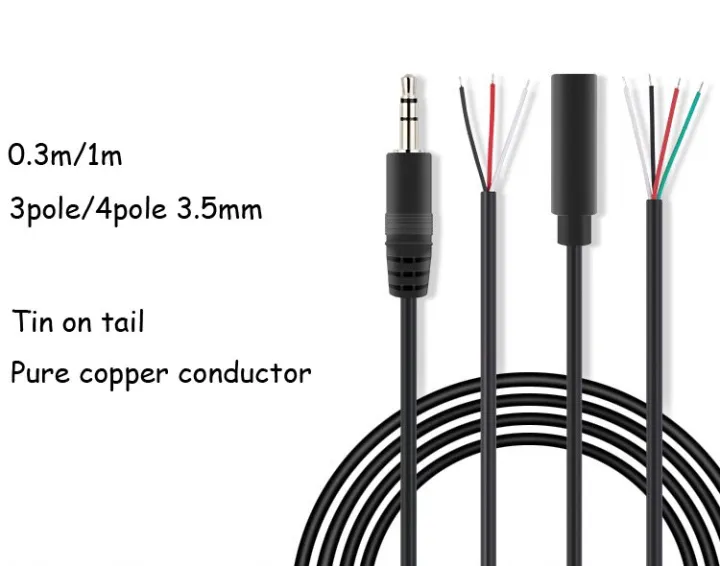 50Pcs 3.5MM 3 Pole/4Pole 4 Core Male Female Audio Cable Aux Line 3.5