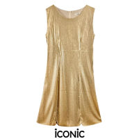 iCONiC GOLD SEQUIN DRESS #6732 ชุดเดรส ปักเลื่อม สีทอง อก34" ยาว 35" เอว29" สะโพก 38" ผ้ายืด ชุดเดรสสั้น ชุดราตรี ชุดออกงาน เดรสแฟชั่น