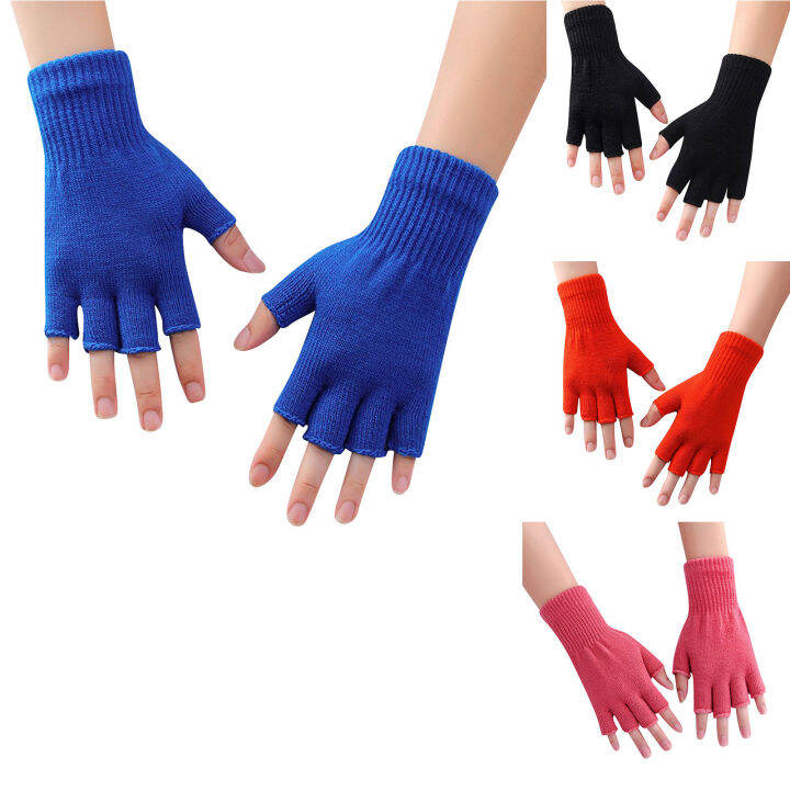 1 Pair Half Finger Gloves Warm Stretchable Acrylic Fiber Comfortable