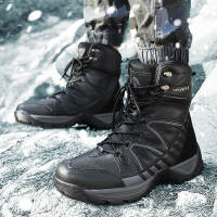 ผู้ชายรองเท้าใหม่ Warm Plush Snow Boots ผู้ชาย Lace Up Casual High Top กันน้ำฤดูหนาวรองเท้า Anti-Slip ข้อเท้ารองเท้า Army Work Boots