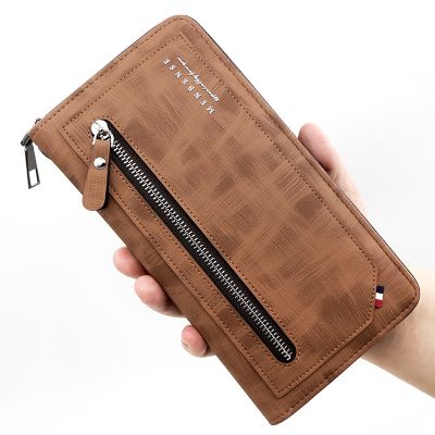 [COD] Korean version mens long with leather zipper fashion casual clutch bag large capacity multi-card mobile phone