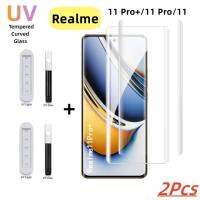 1-2ชิ้นกระจกนิรภัยสำหรับคลุมทั้งหมด UV Realme 11 11 Pro Plus 5G 2023