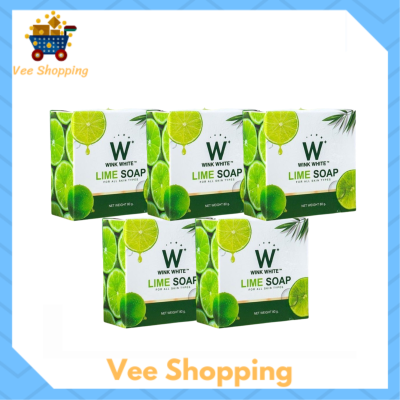 ** 5 ก้อน ** Wink White Lime Soap สบู่มะนาว วิ้งค์ไวท์ ขนาด 80 กรัม / 1 ก้อน