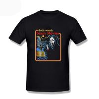 MenS Funny Lets Watch Scary Movies Scream Horror Halloween T-Shirt Gothic Men Geek Hip Hop T Shirt Short Sleeve Male Tee Shirt S-4XL-5XL-6XL