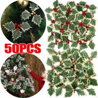 New Christmas Holly Leaves Artificial Red Berries DIY Christmas Wreath Decoration For Home Party Xmas Tree New Year Gifts Decor