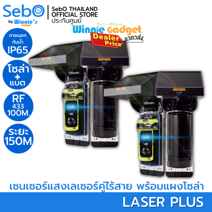 ราคาขายส่ง-sebo-laser-รั้วเลเซอร์กันขโมย-ระยะ-150-ม-แบบแผงโซล่าพร้อมแบตเตอรี่-ส่งสัญญาณไร้สายสู่ไซเลนระยะ-100-เมตร-ติดตั้งเองได้-ไม่ต้องเดิน