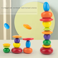 หินไม้หลากสี Balancing Blocks- Rainbow Wood Building Toys Balancing Stones Stacking Rock Blocks