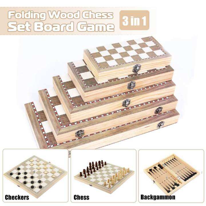 New Design 3 in 1 Wooden Chess Folding Backgammon Checkers Travel Board ...