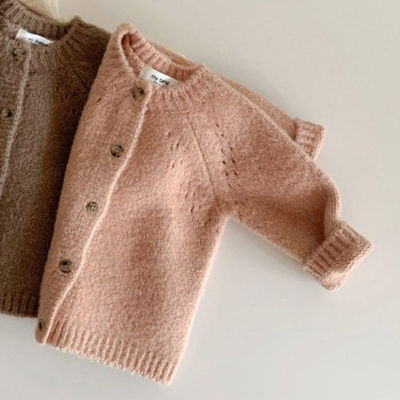Korean Fashion Baby Girl Knitted Cardigan Sweater Autumn Winter Long Sleeve Button New Born Solid Baby Sweater Coats Jacket