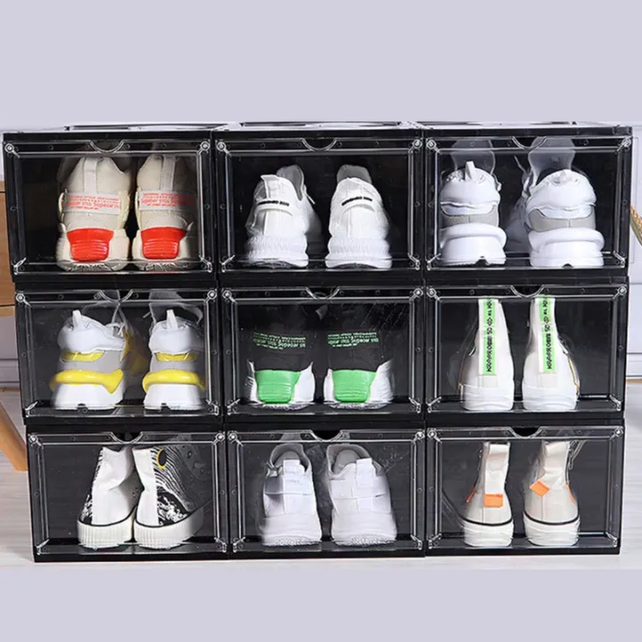 Clear Plastic Shoe Storage Box Stackable Case Organizer Sneaker Boot ...