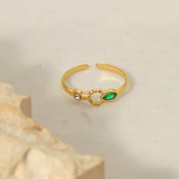 [COD] Ins net red emerald zircon titanium steel ring womens non-fading light luxury all-match 18K gold-plated open