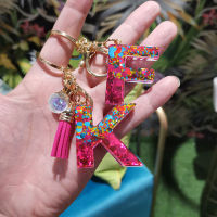 ตัวอักษรที่มีสีสันพวงกุญแจจี้ Glitter เลื่อมเรซิ่น Key CHAIN Charms Ball พวงกุญแจเครื่องประดับสำหรับผู้หญิงกระเป๋าเครื่องประดับ-Youerd